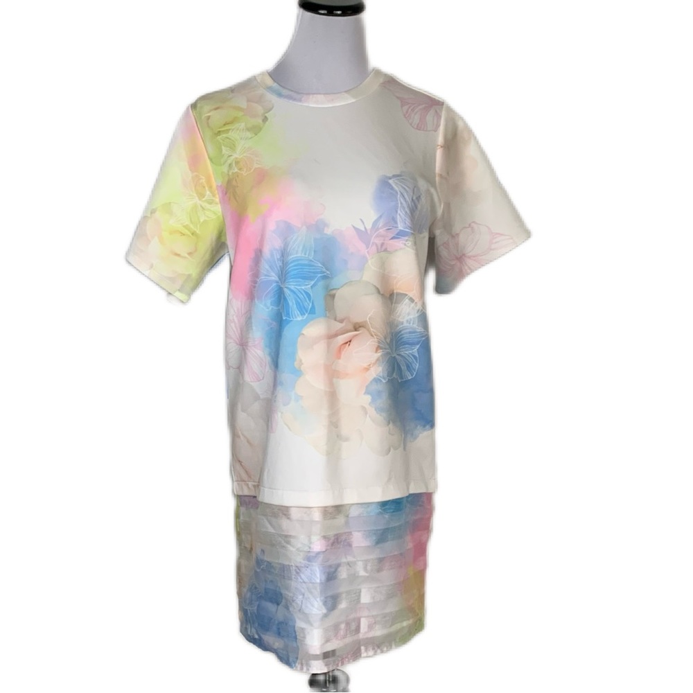 Tout a Coup Womens SZ S Watercolor Floral Print Dress